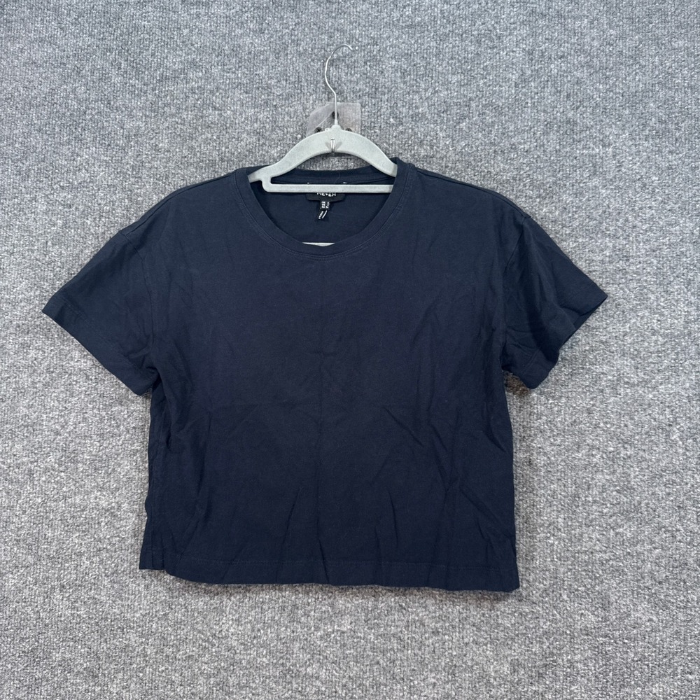ME+EM Tshirt Womens 2 Blue Short Sleeve Boxy Cropped Cotton Jersey Crew Neck Tee
